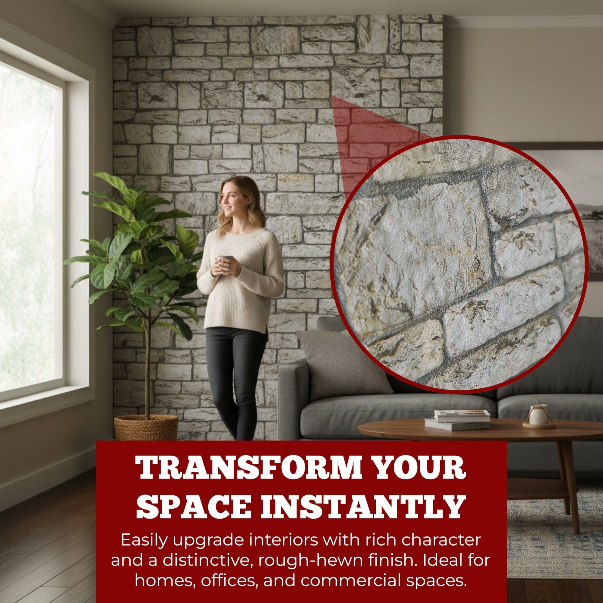 DOKTAS-107 Fieldstone Light Natural stone effect wall panel, decorative 3D panel for indoor and outdoor use