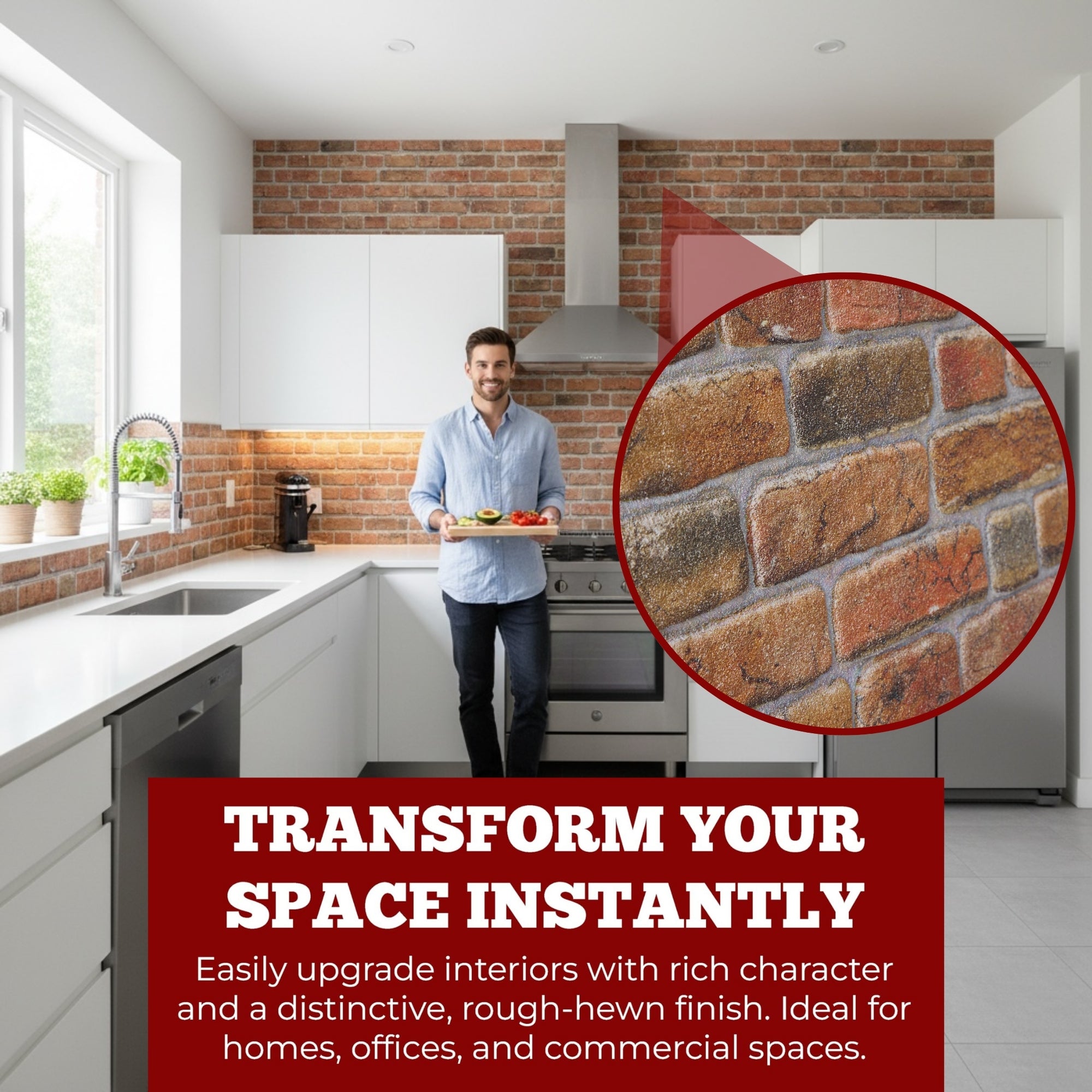 TAS-601 Rustic Aged Amber brick effect wall panel, decorative 3D panel for indoor and outdoor use