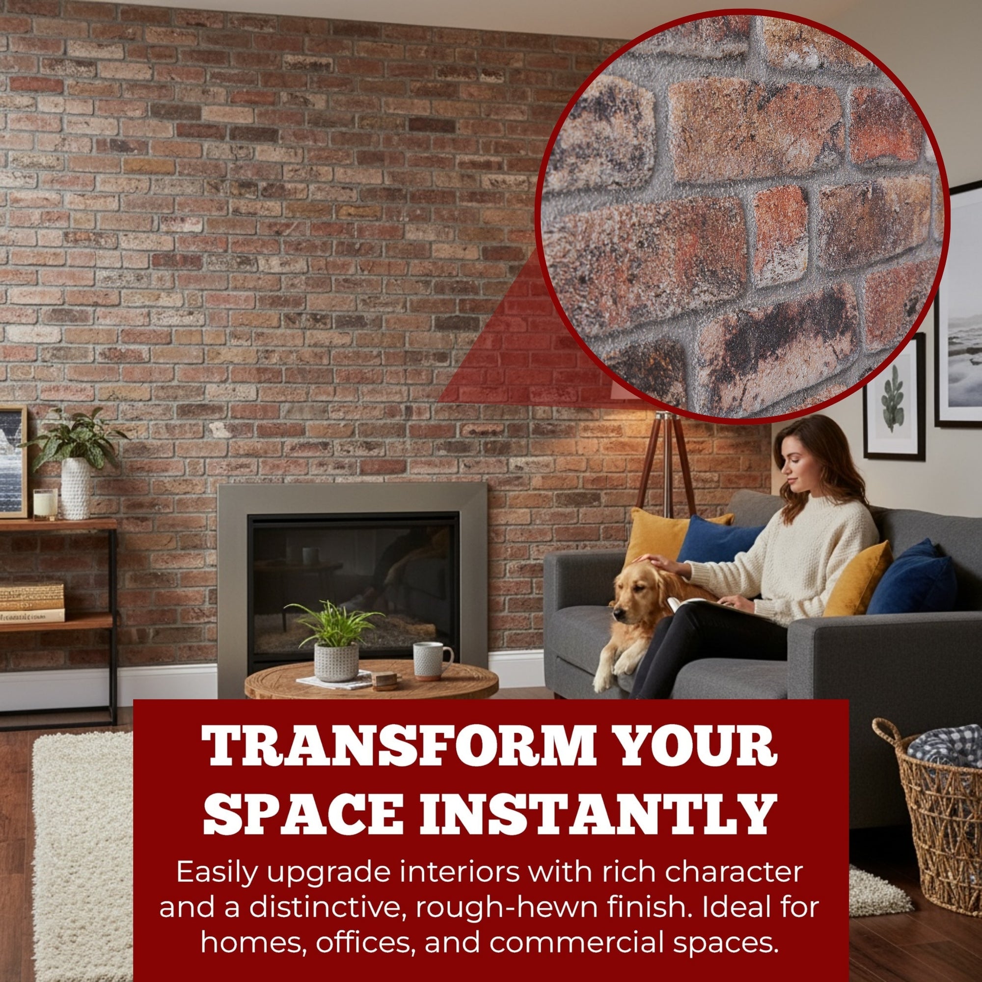 TAS-615 Rustic Weathered Brown brick effect wall panel, decorative 3D panel for indoor and outdoor use