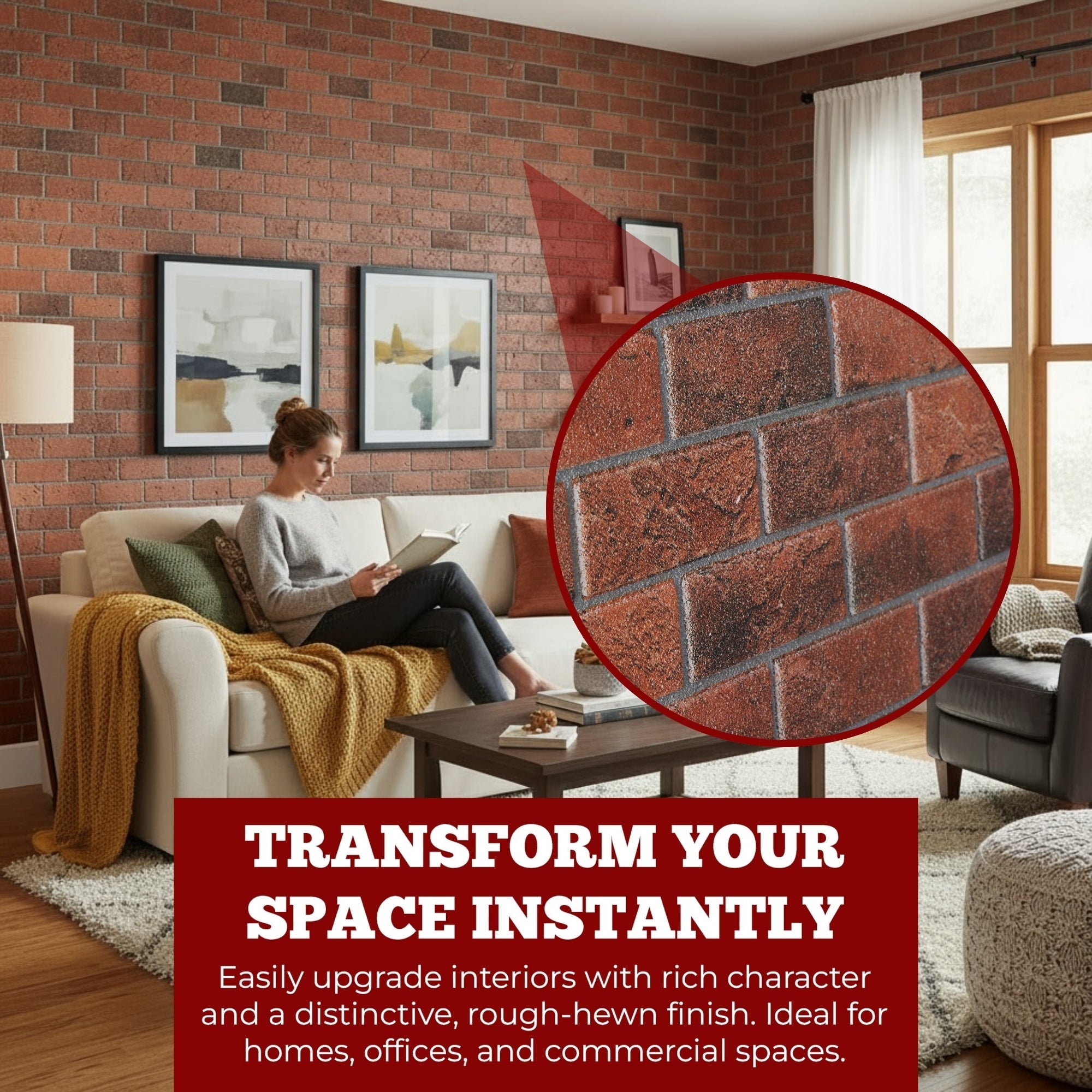 TUGLA-611 Classic Dark Burgundy brick effect wall panel, decorative 3D panel for indoor and outdoor use