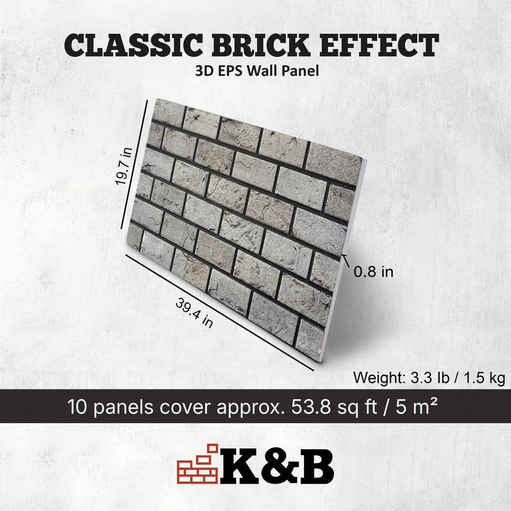 Classic Light Grey | Brick Effect | TUGLA-608